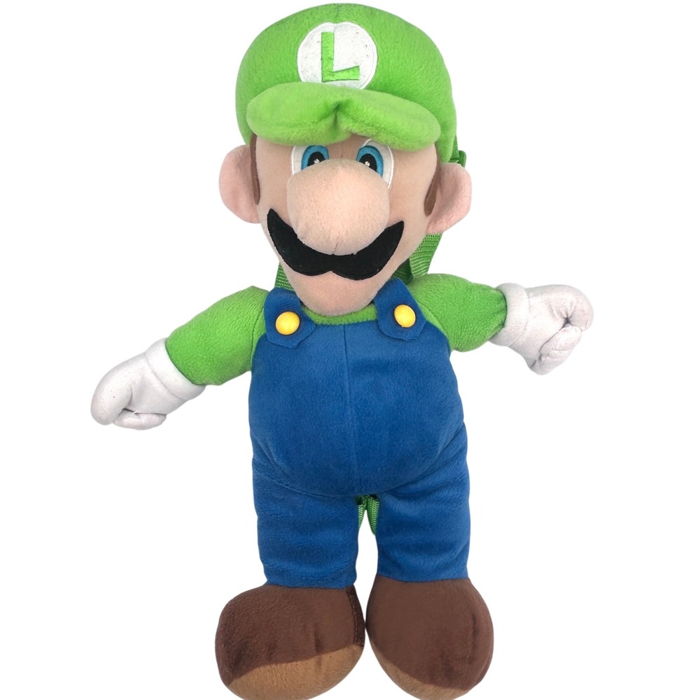 Nintendo Unisex Luigi Plush Backpack OS Green Super Mario Bros Gamer Kidcore 18"